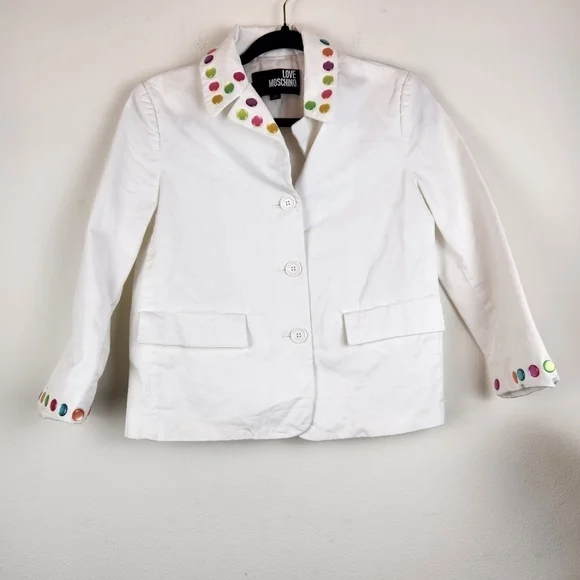 LOVE MOSCHINO white fitted cropped blazer Size US 4 - Picture 1 of 9